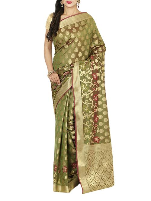 zari motifs woven saree with blouse - 13056375 - Very Small Image - 1