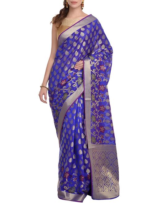 zari motifs woven saree with blouse - 13056376 - Very Small Image - 1