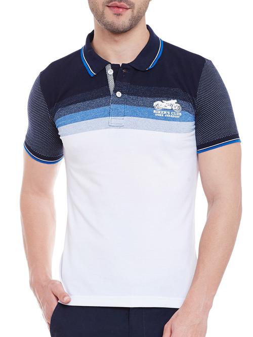 white and navy blue cotton striped t-shirt - 13056444 - Very Small Image - 1