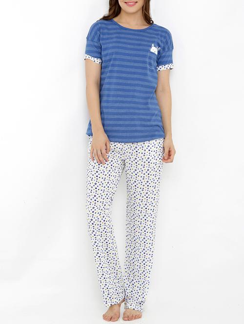 blue cotton pyjama set nightwear - 13059354 - Very Small Image - 1