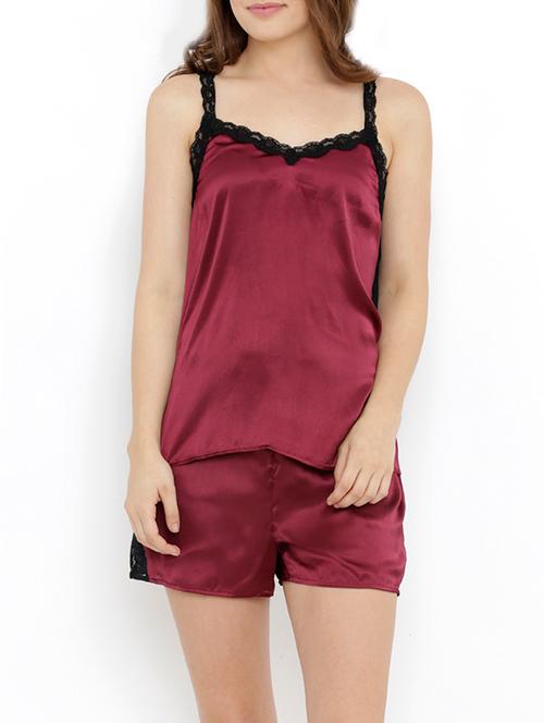 maroon satin shorts set - 13059403 - Very Small Image - 1