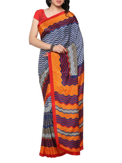 women's printed multi colored saree with blouse - 13060774 - Very Small Image - 1