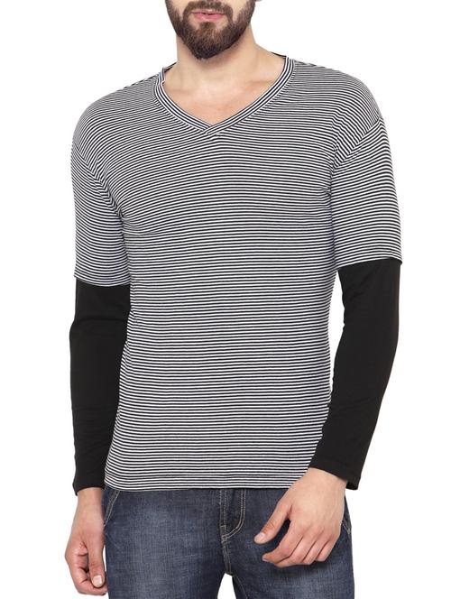 black cotton striped t-shirt - 13060869 - Very Small Image - 1