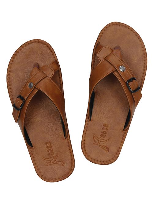 tan leatherette toe seperator slipper - 13062687 - Very Small Image - 1