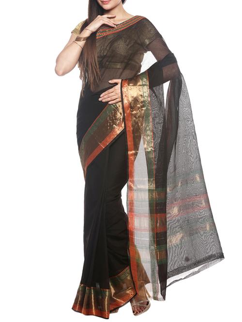 black cotton handloom saree - 13062871 - Very Small Image - 1