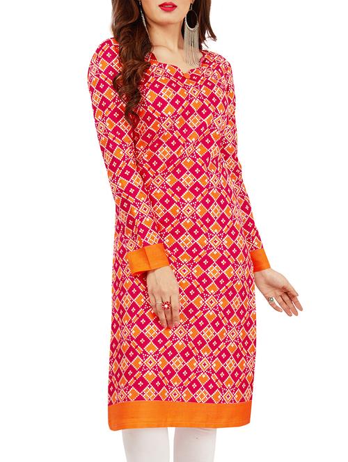 red cotton printed unstitched kurta - 13063061 - Very Small Image - 1