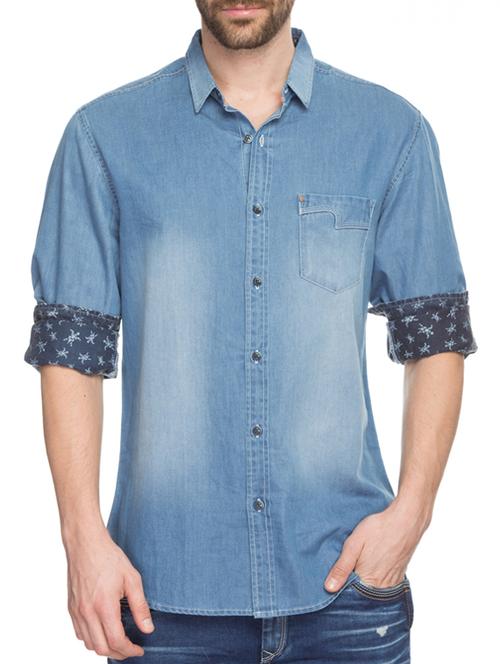 blue denim casual shirt - 13064428 - Very Small Image - 1