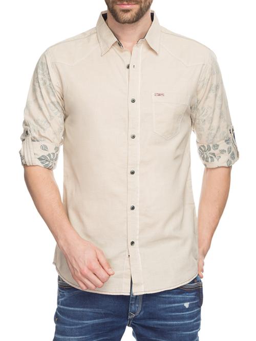 beige cotton casual shirt - 13064430 - Very Small Image - 1