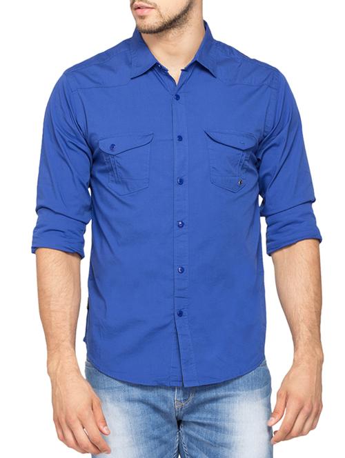 blue cotton casual shirt - 13064438 - Very Small Image - 1