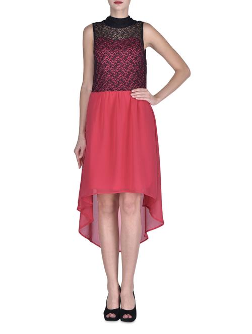 pink net and plain high low dress - 1306508 - Very Small Image - 1