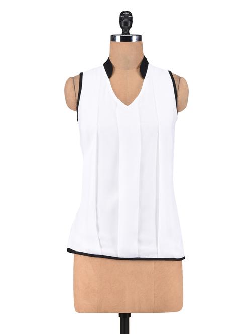white mandarin collareded georgette sleeveless top - 1306878 - Very Small Image - 1