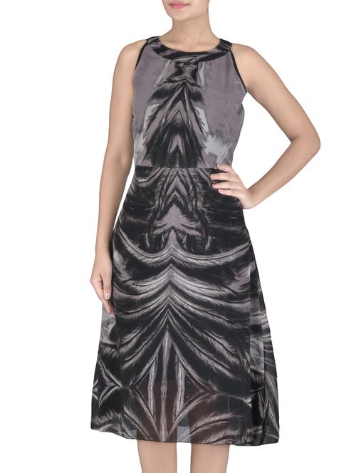 grey and black printed georgette dress - 1306884 - Very Small Image - 1