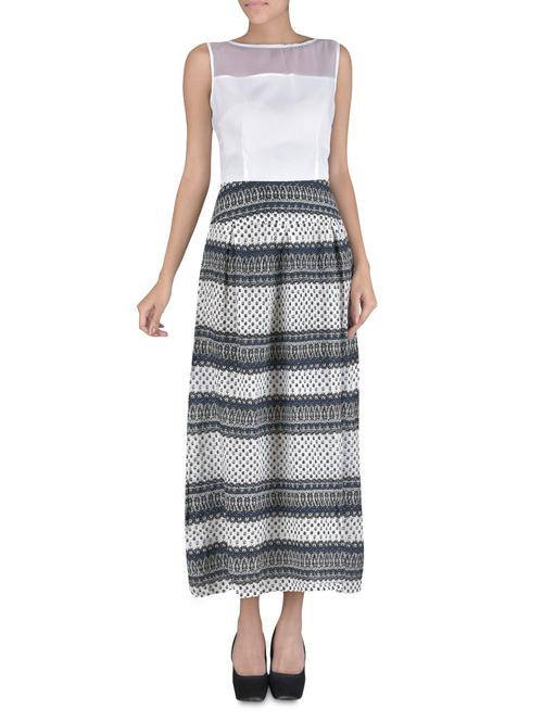 white printed georgette maxi dress - 1306892 - Very Small Image - 1