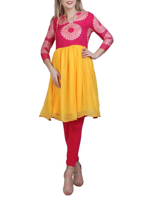 yellow georgette flared kurta - 13069017 - Very Small Image - 1