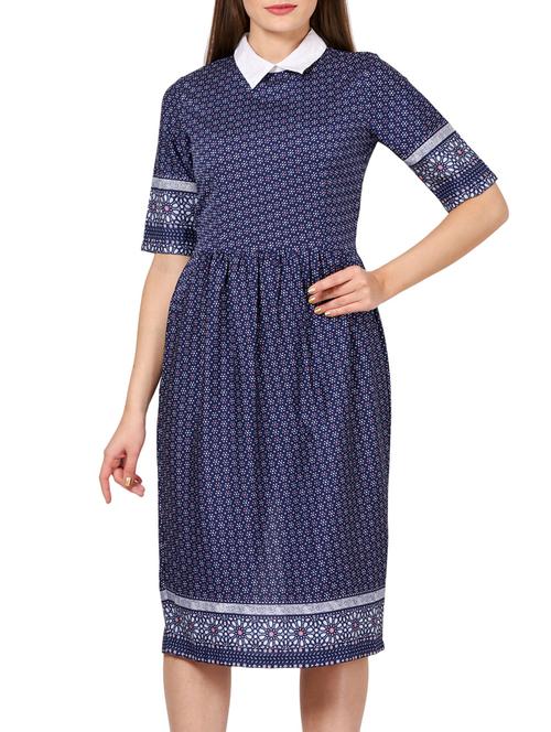 navy blue printed crepe shift dress - 13069244 - Very Small Image - 1