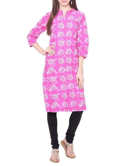 pink cotton block printed straight kurta - 13069741 - Very Small Image - 1