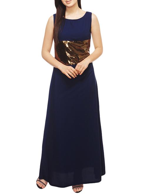 navy blue sequined crepe gown dress - 13069974 - Very Small Image - 1