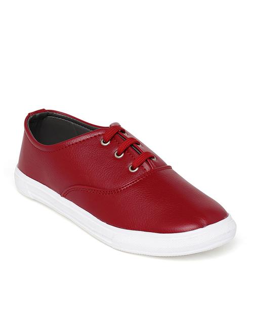 red faux leather laceup sneakers - 13070474 - Very Small Image - 1