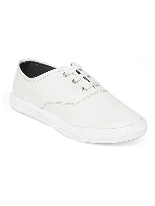 white faux leather laceup sneakers - 13070476 - Very Small Image - 1