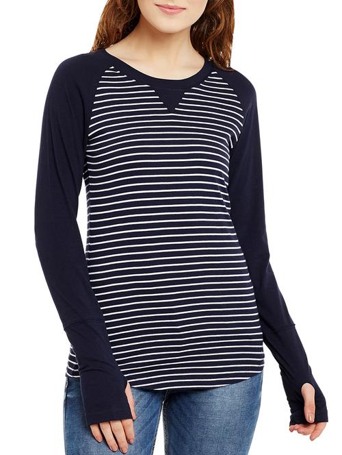 thumb hole sleeved striped top - 13071118 - Very Small Image - 1