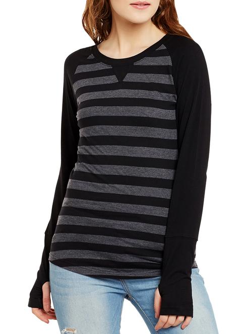 thumb hole sleeved striped tee - 13071123 - Very Small Image - 1