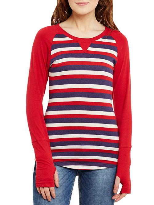 raglan sleeved striped tee - 13071126 - Very Small Image - 1