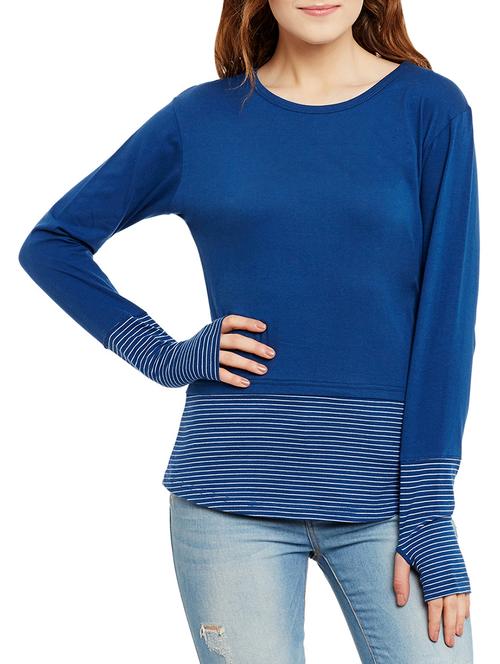 thumb hole sleeved stripe detail tee - 13071137 - Very Small Image - 1