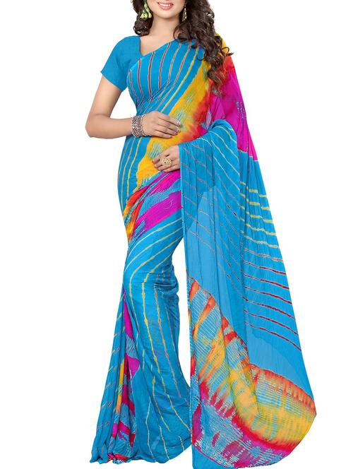 women's leheriya ai aqua colored saree with blouse - 13072146 - Very Small Image - 1