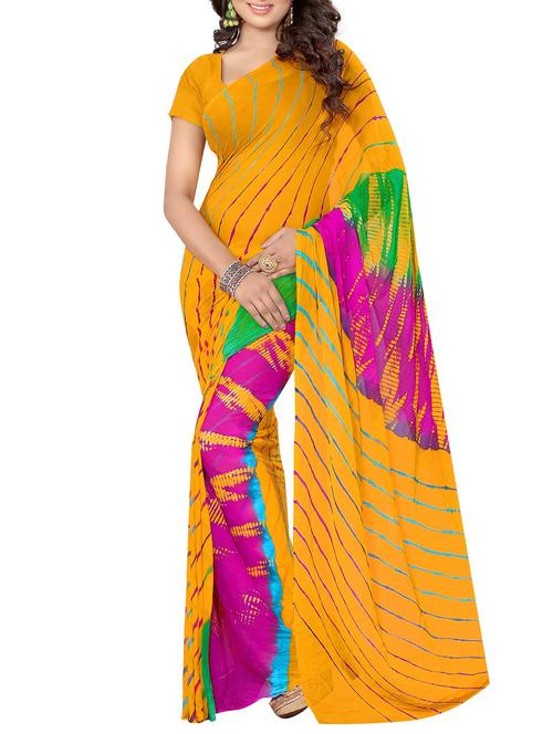 women's printed yellow colored saree with blouse - 13072148 - Very Small Image - 1