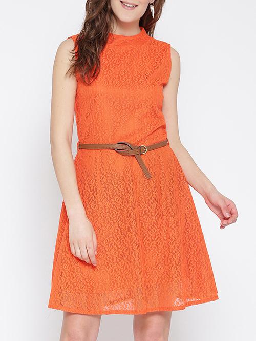 orange net belted dress - 13073876 - Very Small Image - 1