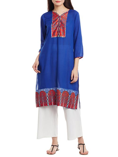 blue viscose straight kurta - 13075993 - Very Small Image - 1