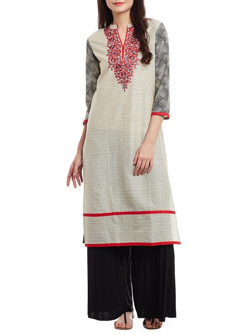 beige cotton straight kurta - 13076001 - Very Small Image - 1