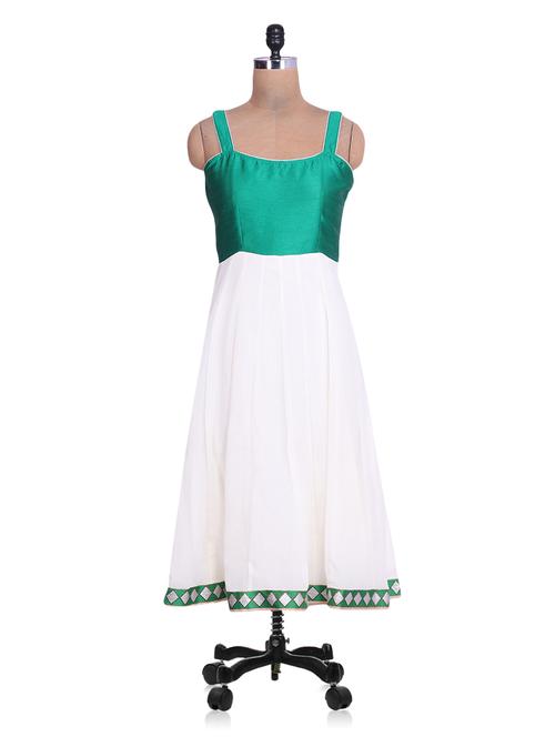 green & white art silk georgette anarkali kurta - 1307770 - Very Small Image - 1