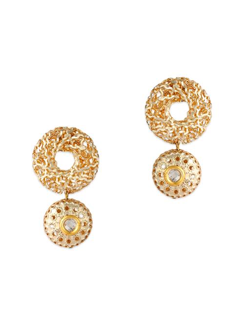 kundan embellished gold mesh earrings - 13077915 - Very Small Image - 1