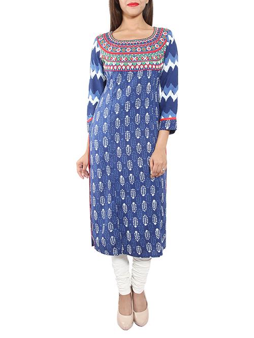 indigo cotton straight kurta - 13079471 - Very Small Image - 1