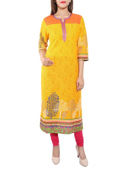 yellow cotton straight kurta - 13079480 - Very Small Image - 1