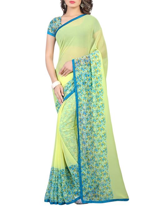yellow colored printed georgette saree - 13081187 - Very Small Image - 1
