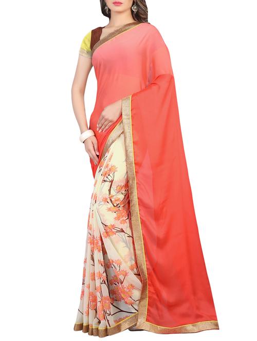 floral half & half saree - 13081214 - Very Small Image - 1