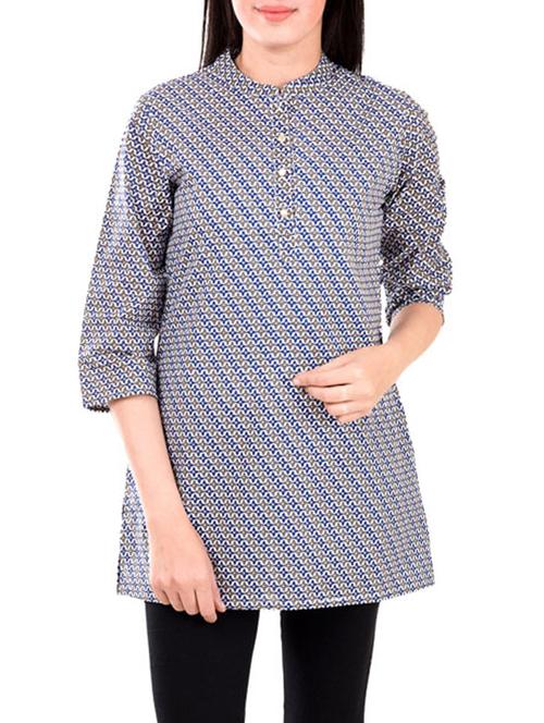 grey cotton a-line kurti - 13081467 - Very Small Image - 1