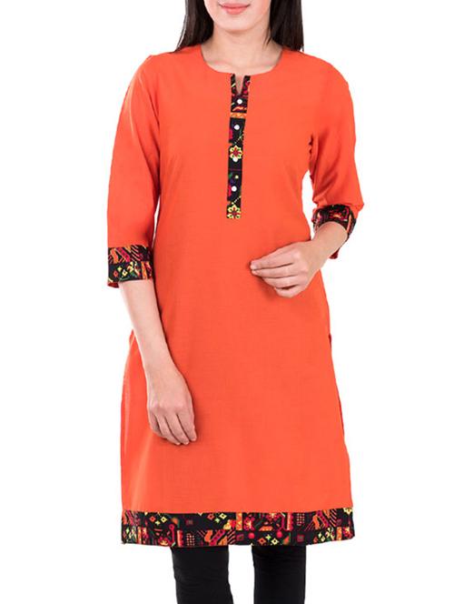 orange cotton straight kurta - 13081469 - Very Small Image - 1