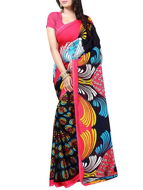 multi colored georgette printed saree with blouse - 13081538 - Very Small Image - 1