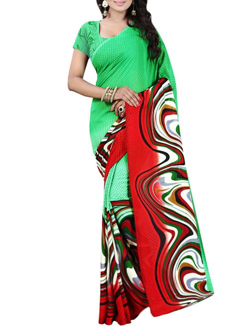 green georgette printed saree with blouse - 13081543 - Very Small Image - 1