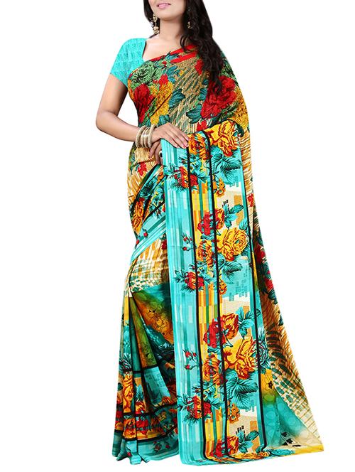 multi colored georgette printed saree with blouse - 13081552 - Very Small Image - 1