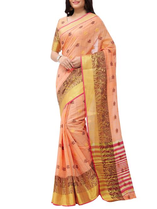 peach cotton chanderi saree - 13086399 - Very Small Image - 1