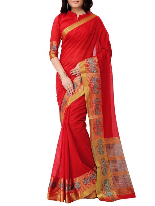 red cotton saree - 13086476 - Very Small Image - 1