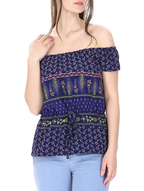 drawstring waist off shoulder top - 13086819 - Very Small Image - 1