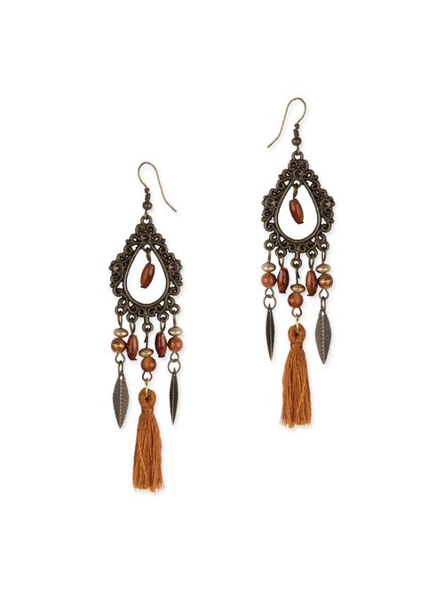 Antique gold tassel trim metal alloy earrings - 13086989 - Very Small Image - 1