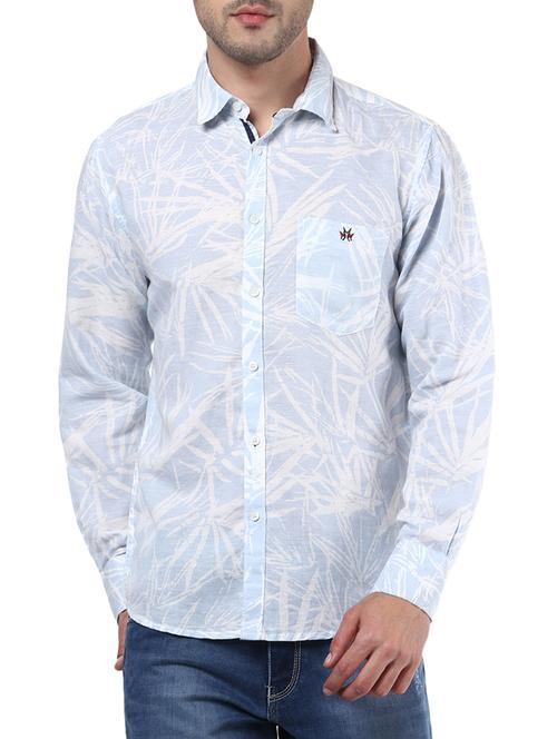 light blue linen tropical printed casual shirt - 13087948 - Very Small Image - 1