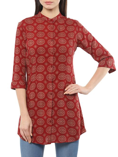red silk blend regular tunic - 13089095 - Very Small Image - 1
