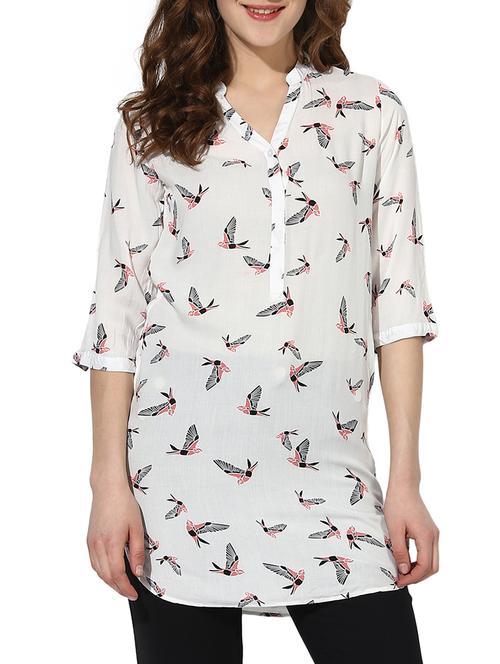 white printed silk blend regular tunic - 13089107 - Very Small Image - 1